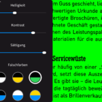 Das Bild zeigt einen Menüteil der steller MyVision App - Hier können Einstellungen z.B. zur Helligkeit, Kontrast, etc. eingestellt werden