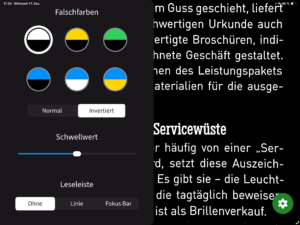 Das Bild zeigt einen Menüteil der steller MyVision App - Hier können Einstellungen z.B. zur Falschfarbe, etc. eingestellt werden